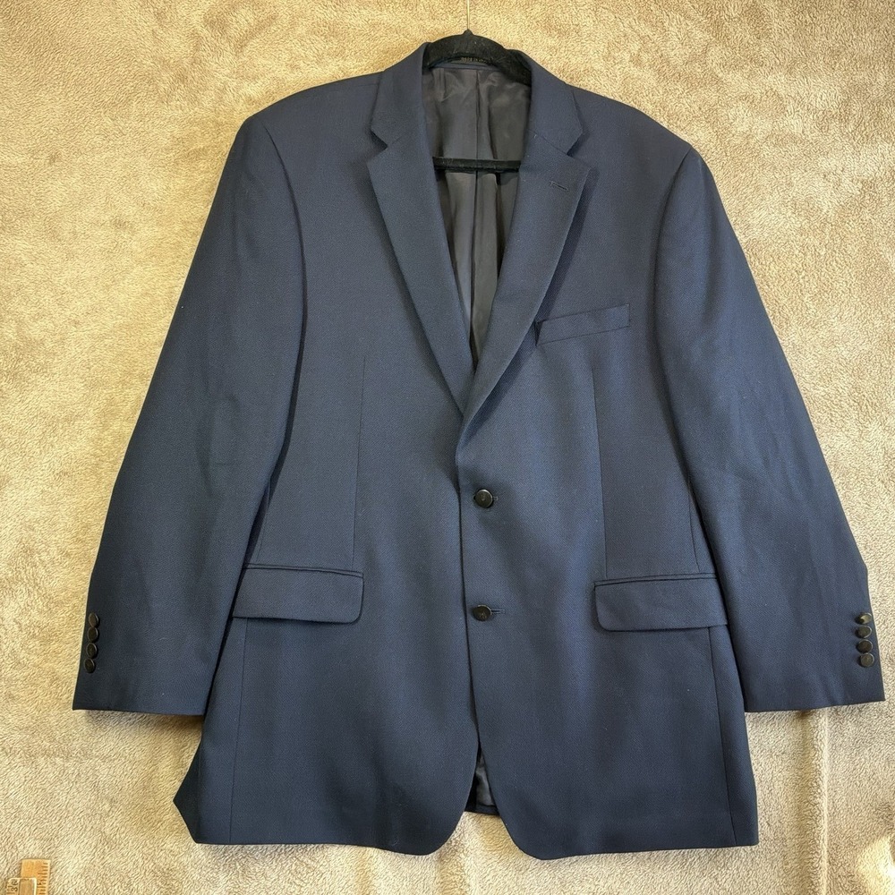🇺🇲 Jos A‎ Bank Reserve Mens 44L Navy Two Button Wool Silk Coat Blazer
